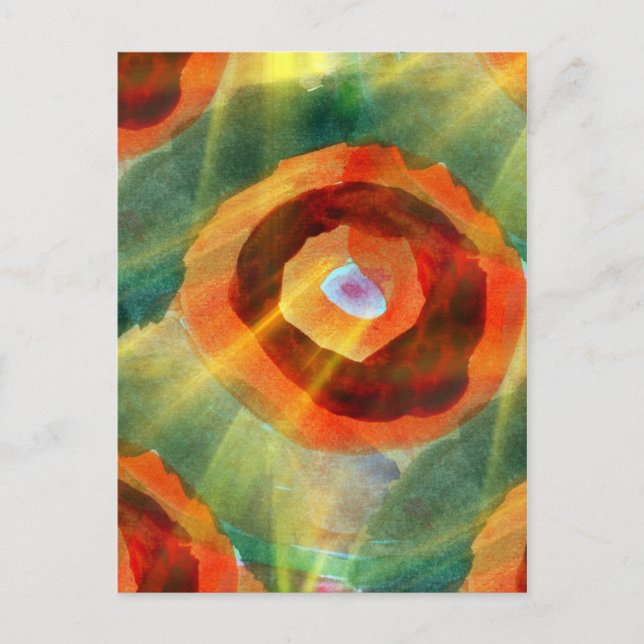 art texture abstract water green, orange, circle postcard (Front)