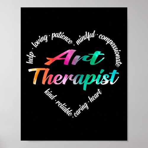 Art Therapist Heart Word Cloud Watercolor Rainbow Poster