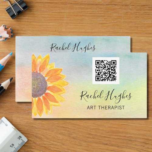 Art Therapist QR Code Sunflower Business Card