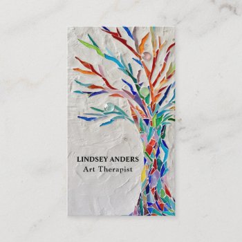 Art Therapist Rainbow Colored Tree Business Card by SewMosaic at Zazzle