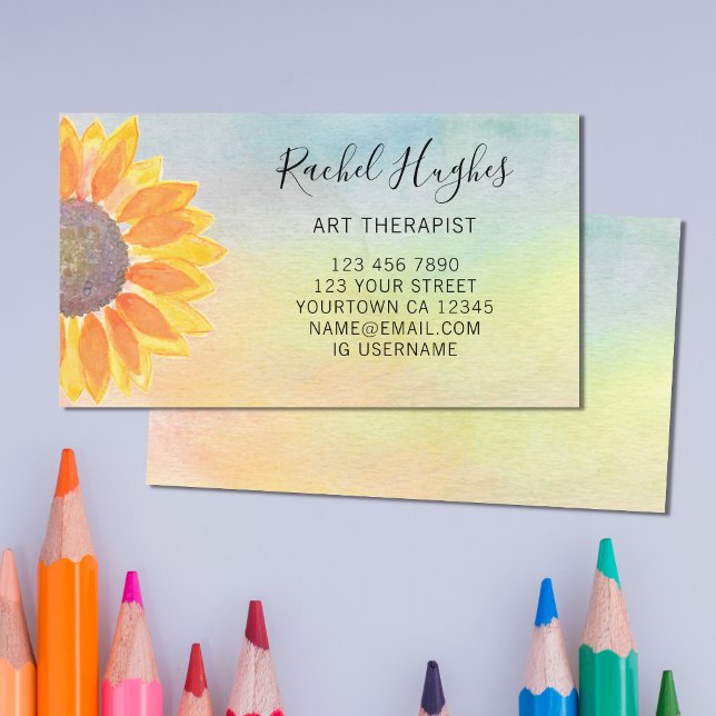 Art Therapist Sunflower Colorful Business Card (Creator Uploaded)