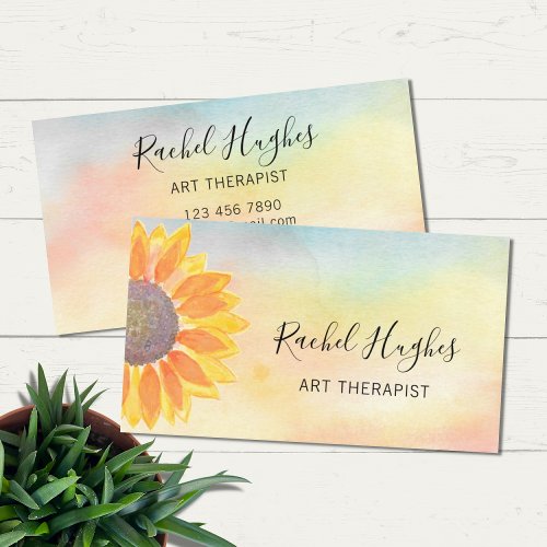 Art Therapist Sunflower Watercolor Business Card