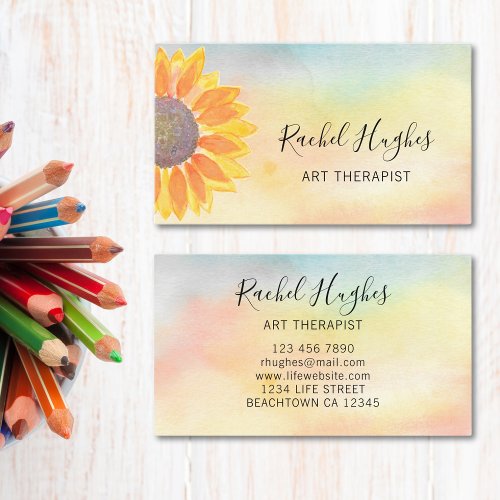 Art Therapist Sunflower Watercolor Business Card