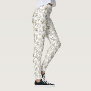 Art Tree Gold Holiday Christmas WHITE Leggings