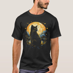 Art Van Gogh Starry Night Black Cat for Cats Lover T-Shirt