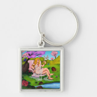 Art Venus and flying white dove in Garden Eden Keychain