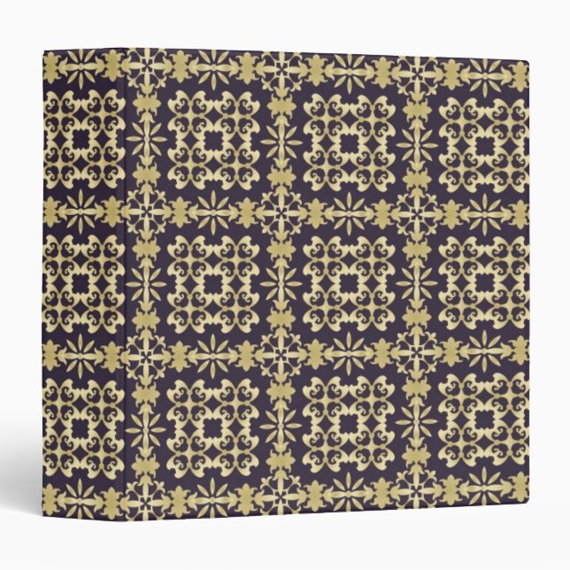 Art vintage damask pattern, golden 3 ring binder (Front/Spine)