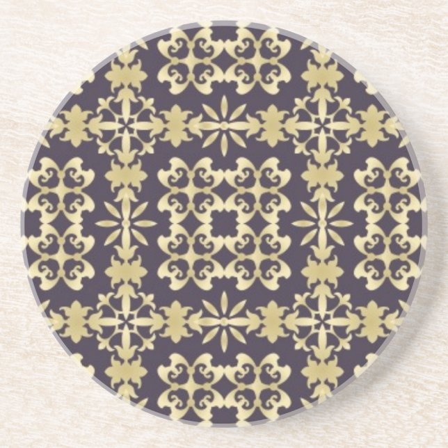 Art vintage damask pattern, golden drink coaster (Front)