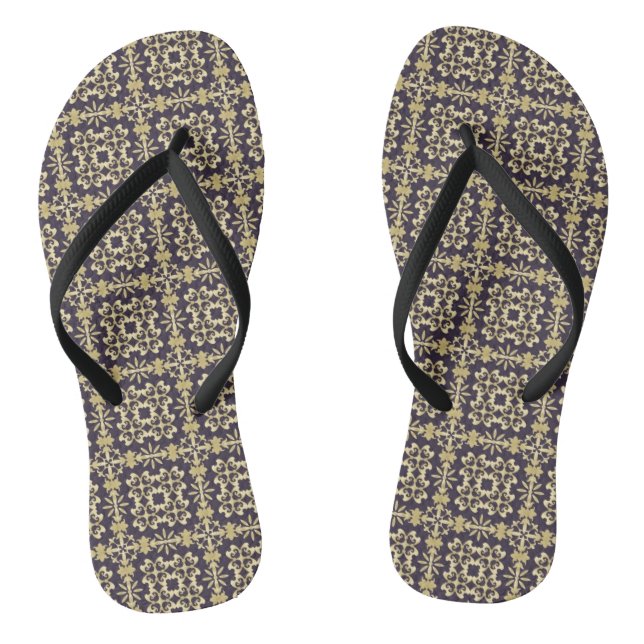 Art vintage damask pattern, golden flip flops (Footbed)