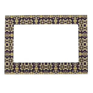 Art vintage damask pattern, golden magnetic picture frame