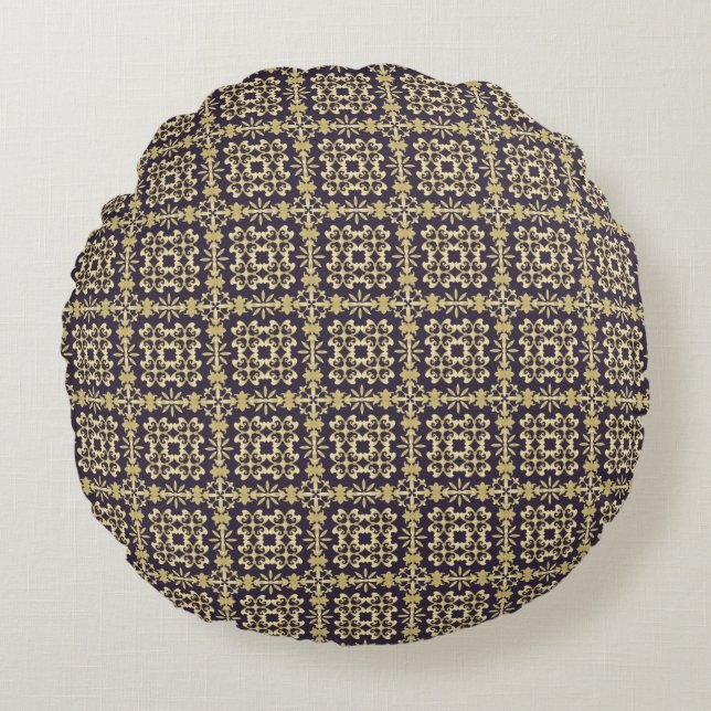 Art vintage damask pattern, golden round pillow (Front)