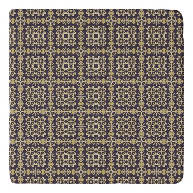Art vintage damask pattern, golden trivet (Front)