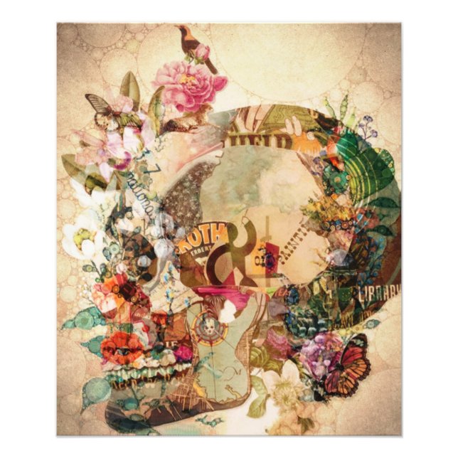 Art Vintage Sugar Skull Flowers Photo Print (Front)