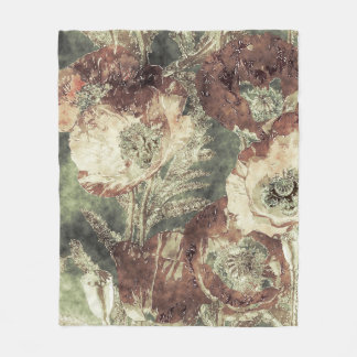 art vintage watercolor and graphic colorful floral fleece blanket
