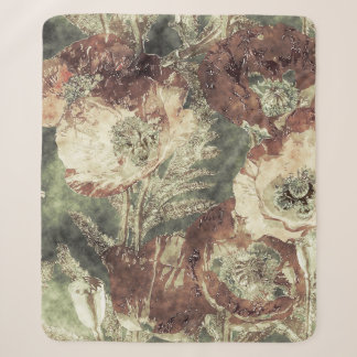 art vintage watercolor and graphic colorful floral sherpa blanket