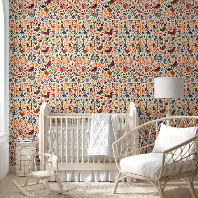 Art Wallpaper | Tribal Folk Pattern Wall Mural Wallpaper (Kids)