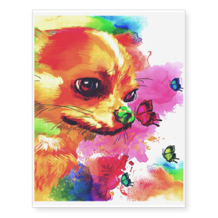 Art Watercolor Funny Chihuahua Dog Butterfly Temporary Tattoos