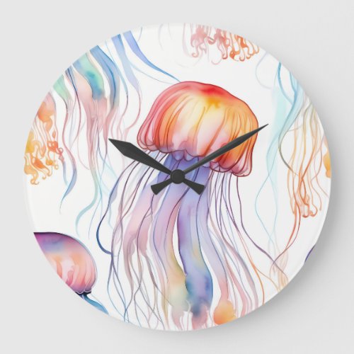 Art watercolor jellyfish abstract colorful large clock