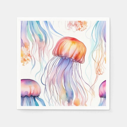 Art watercolor jellyfish abstract colorful napkins