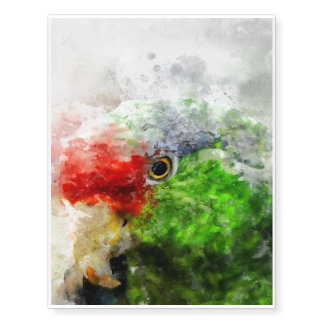 Art Watercolor Parrot Green Parakeet Gift Temporary Tattoos