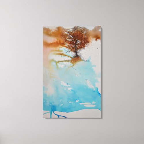 Art Watercolor Tree Hand Painted Pen Ink Canvas Print