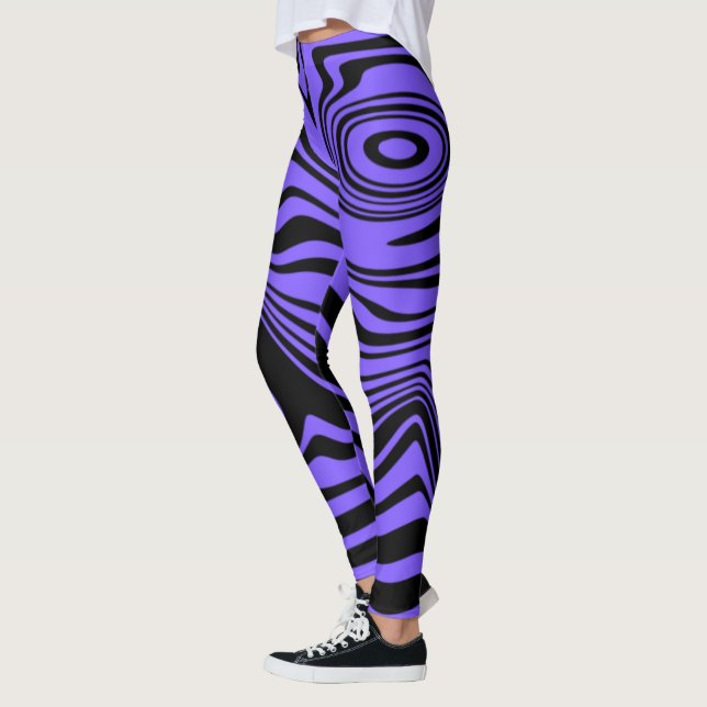 Art Wavy Striped Black Purple Leggings Your Colors (Left)