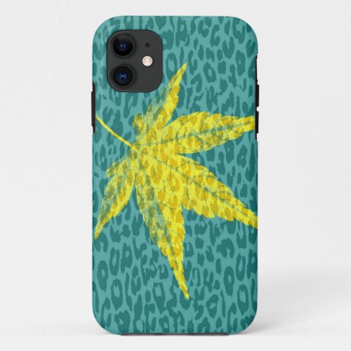 Art Yellow Leaf on Leopard Print iPhone 11 Case