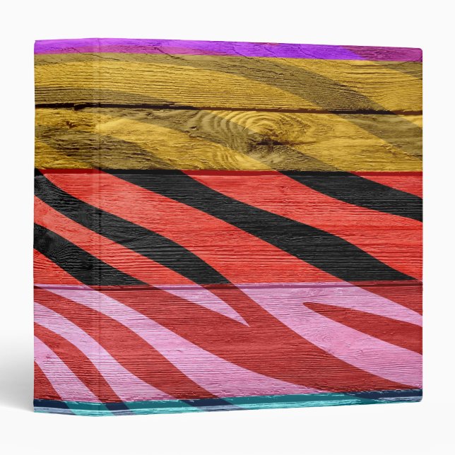 Art Zebra Print on Wood #12 3 Ring Binder (Front/Spine)