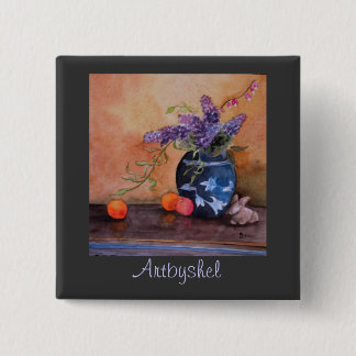 Artbyshel lilacs and bunnies button