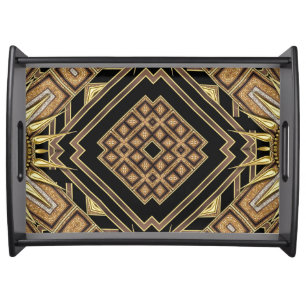 ArtDeco Black Gold Geometric Pattern Serving Tray