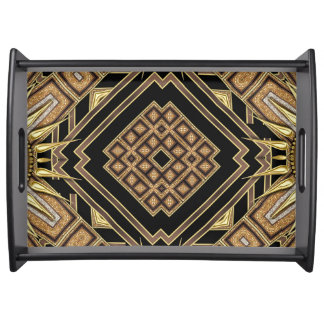 ArtDeco Black Gold Geometric Pattern Serving Tray