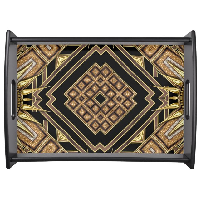 ArtDeco Black Gold Geometric Pattern Serving Tray (Front)