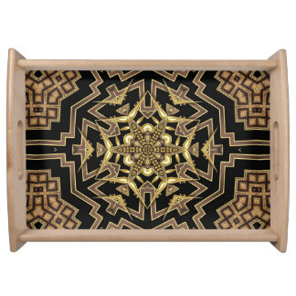 ArtDeco Black Gold Hexagon Star Geometric Pattern Serving Tray