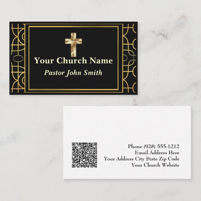 ArtDeco Church Pastor Gold Border Business Card (Front/Back)