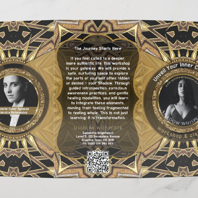 ArtDeco Earth Energy Gold Tribal Geometric Trifold Brochure (Outside Middle)
