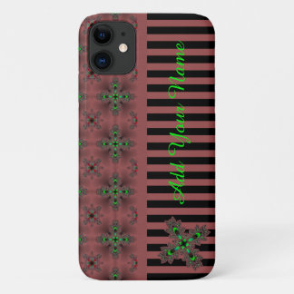 Artdeco Flowers in Retro Style , Add Your Name iPhone 11 Case
