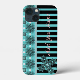 Artdeco Flowers in Retro Style , Add Your Name iPhone 13 Mini Case