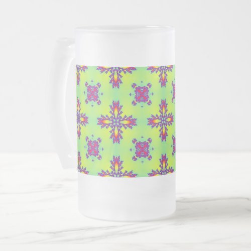 Artdeco Flowers in Retro Style Frosted Glass Beer Mug