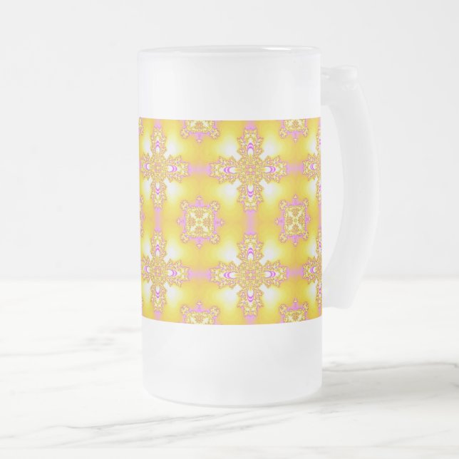 Artdeco Flowers in Retro Style Frosted Glass Beer Mug (Front Right)