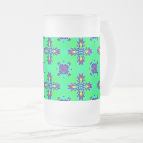 Artdeco Flowers in Retro Style Frosted Glass Beer Mug