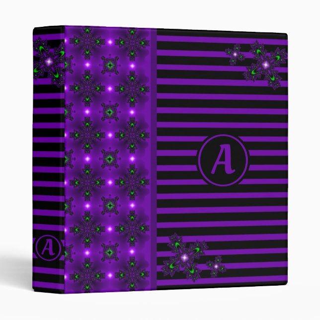 Artdeco Flowers in Retro Style with monogram 3 Ring Binder (Front/Spine)