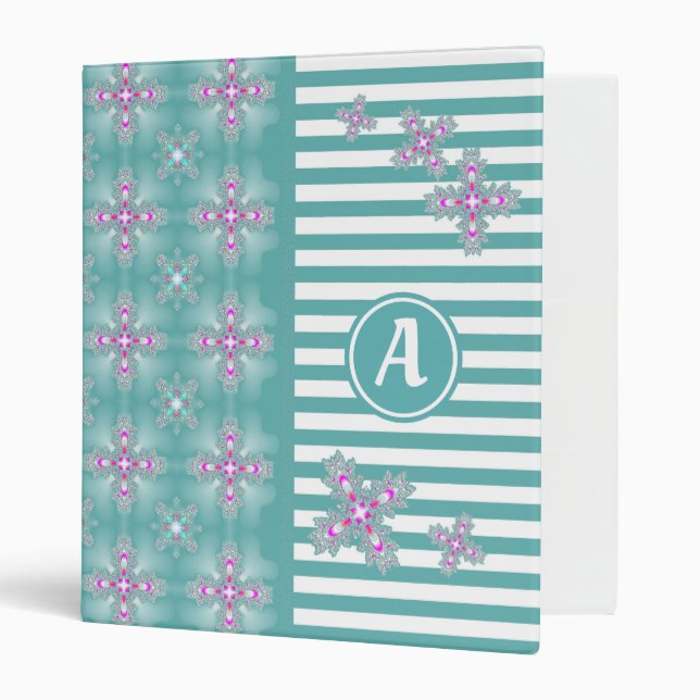 Artdeco Flowers in Retro Style with monogram 3 Ring Binder (Front/Inside)