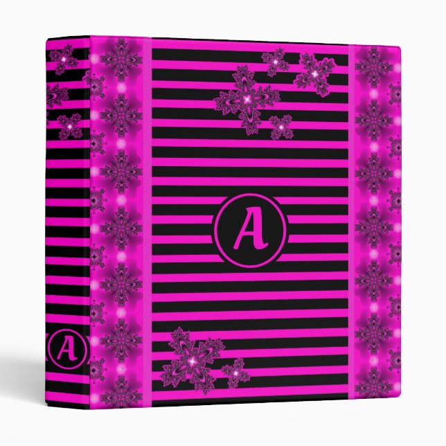 Artdeco Flowers in Retro Style with monogram 3 Ring Binder (Front/Spine)