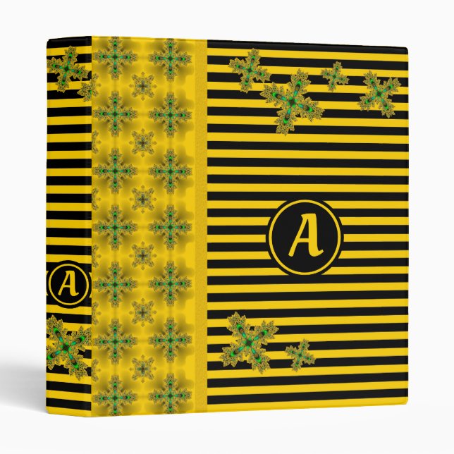 Artdeco Flowers in Retro Style with monogram 3 Ring Binder (Front/Spine)