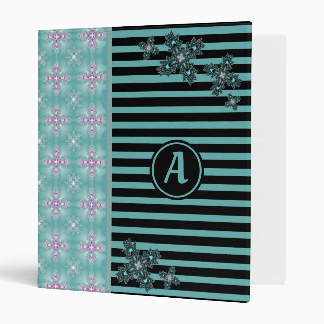 Artdeco Flowers in Retro Style with monogram 3 Ring Binder (Front/Inside)