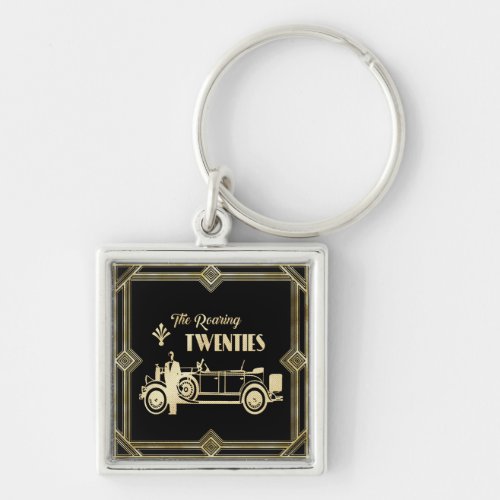 ArtDeco The Roaring Twenties Black Gold Gatsby Car Keychain