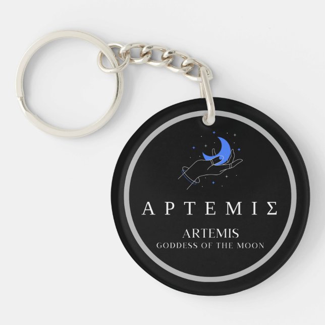 Artemis Greek Goddess of Moon Hand Holding Moon Keychain (Front)