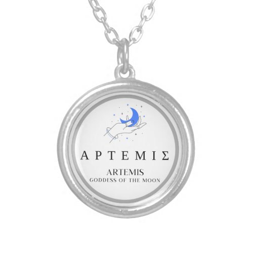 Artemis Greek Goddess of Moon Hand Holding Moon Silver Plated Necklace