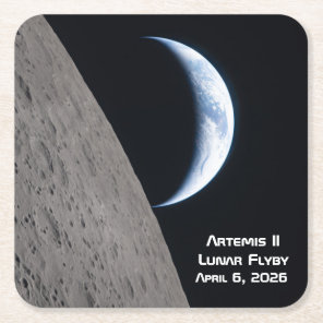 Artemis II Lunar Flyby Square Paper Coaster