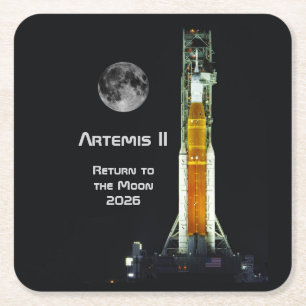 Artemis II Moon Mission Square Paper Coaster